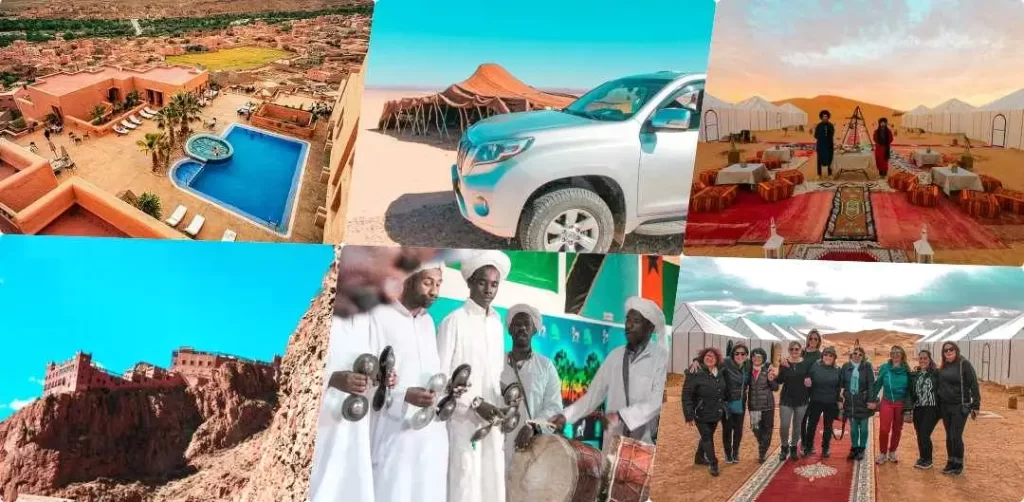 a collage pictures of Marrakech desert tour 3 nights