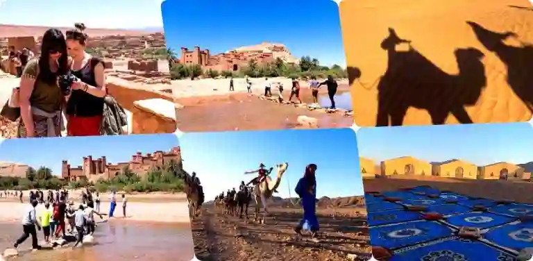 A collage pictures of shared 2-Day Desert Tour From Marrakech To Zagora